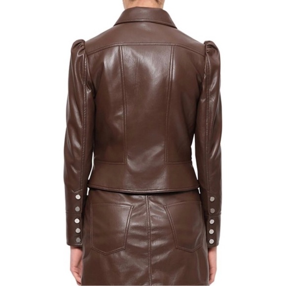 NWT Jonathan Simkhai Wyatt Vegan Leather Coffee Brown Puff Sleeve Jacket Size XS - Picture 3 of 10